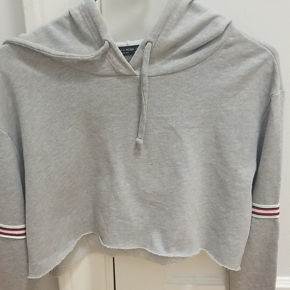 Casual Cropped Hoodie in Light Gray - Women's Top